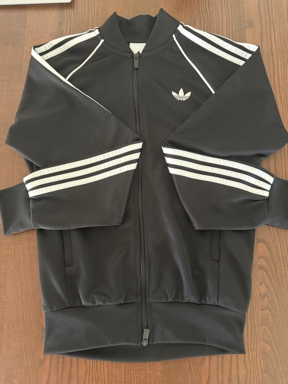 Adidas Firebird Black Track Jacket with White Stripes and Trefoil